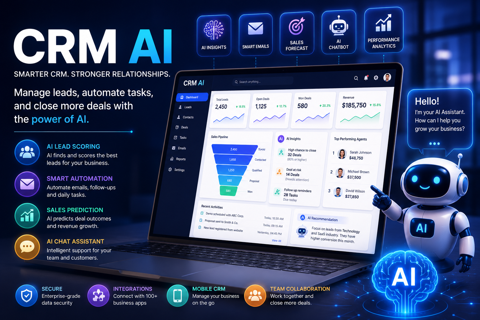 Futuristic CRM AI marketing banner